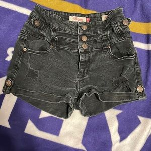 Black, high waisted, denim shorts